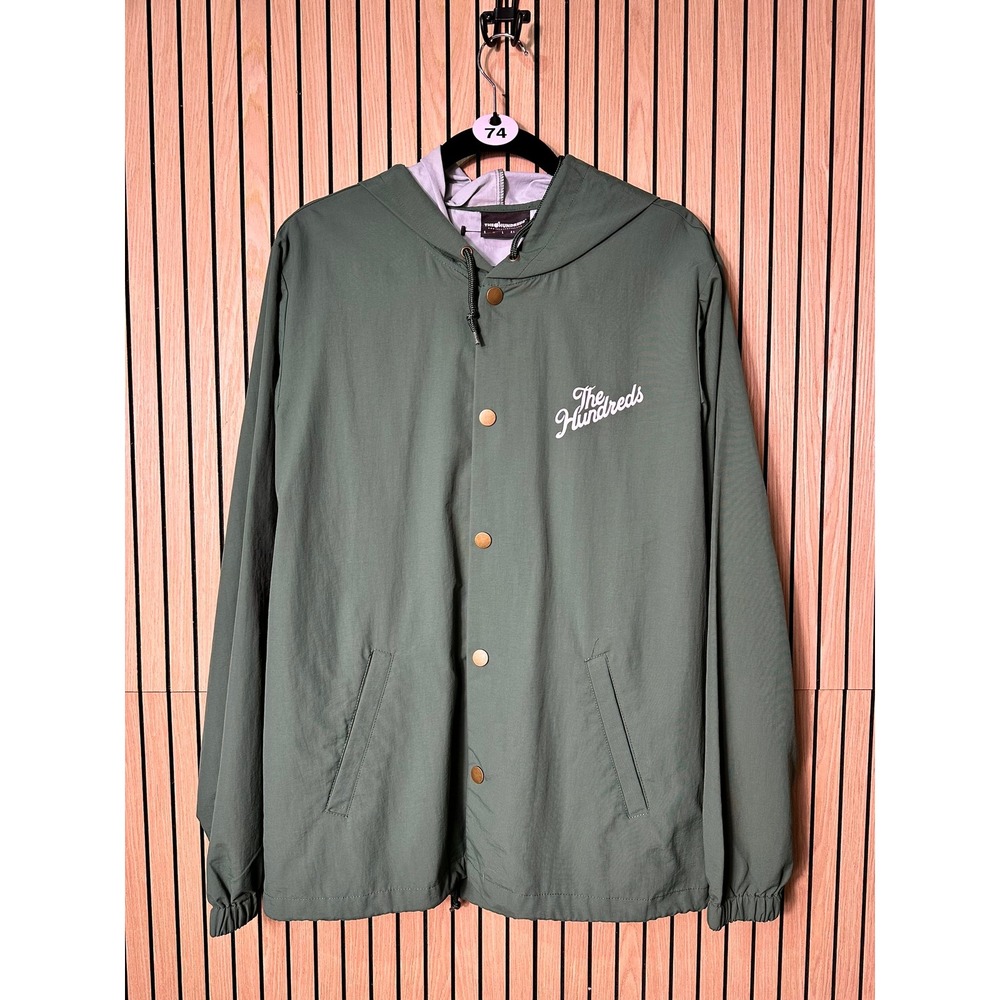 074 The Hundreds Mens Hooded Coach‎ Jacket Windbreaker (Medium, Green, EUC)